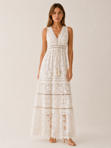 Morwenna | Bohemian Maxi Dress with Lace Detail
