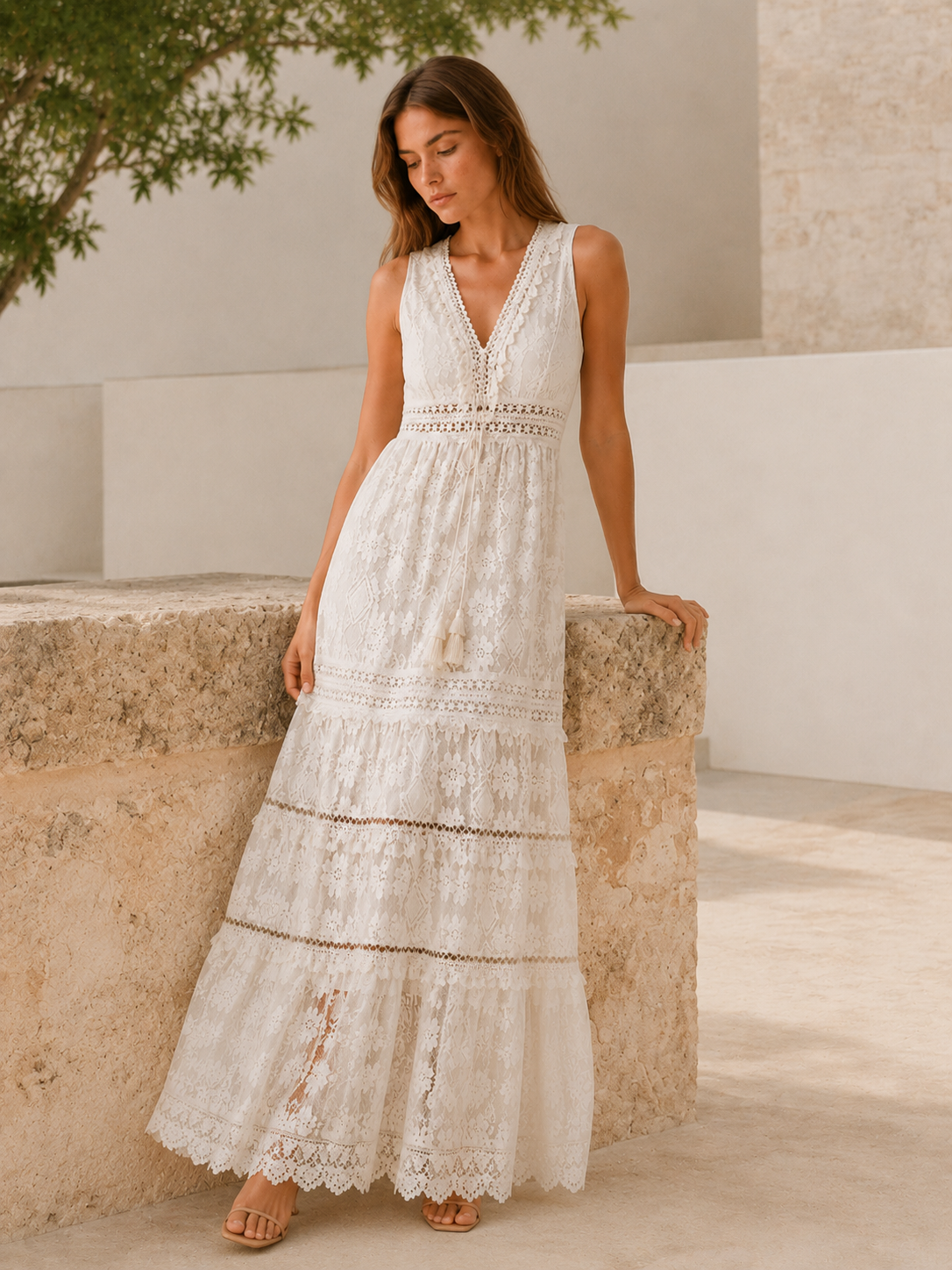 Morwenna | Bohemian Maxi Dress with Lace Detail