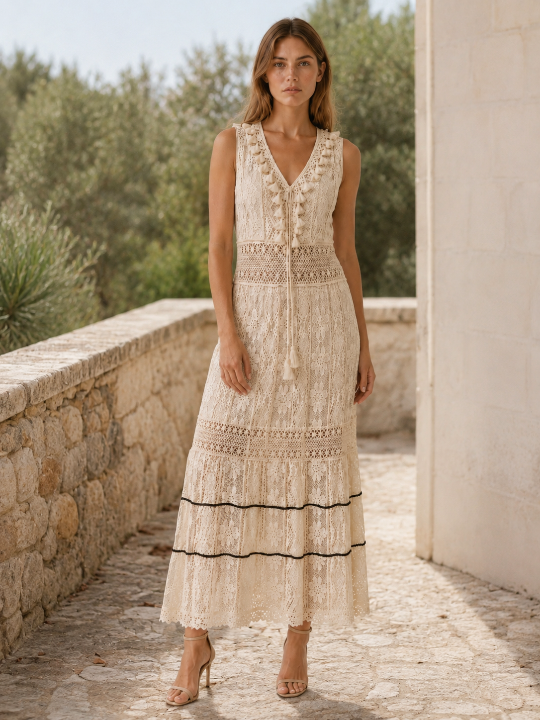 Morwenna | Bohemian Maxi Dress with Lace Detail