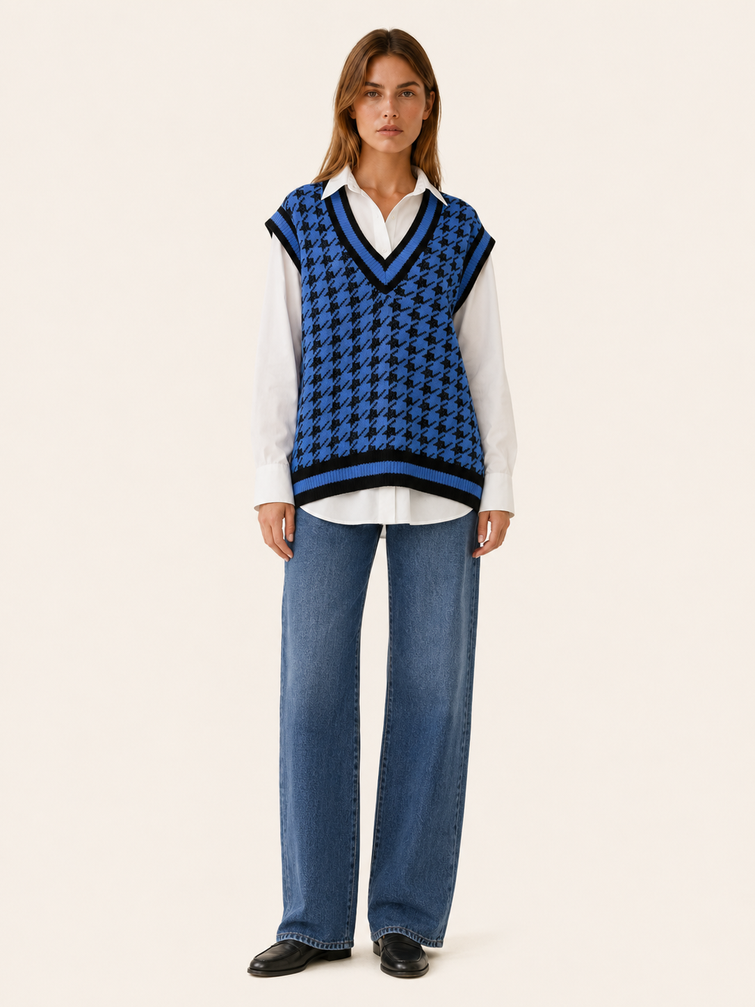 Morwenna | Jumper Vest with Houndstooth Pattern and V-Neck