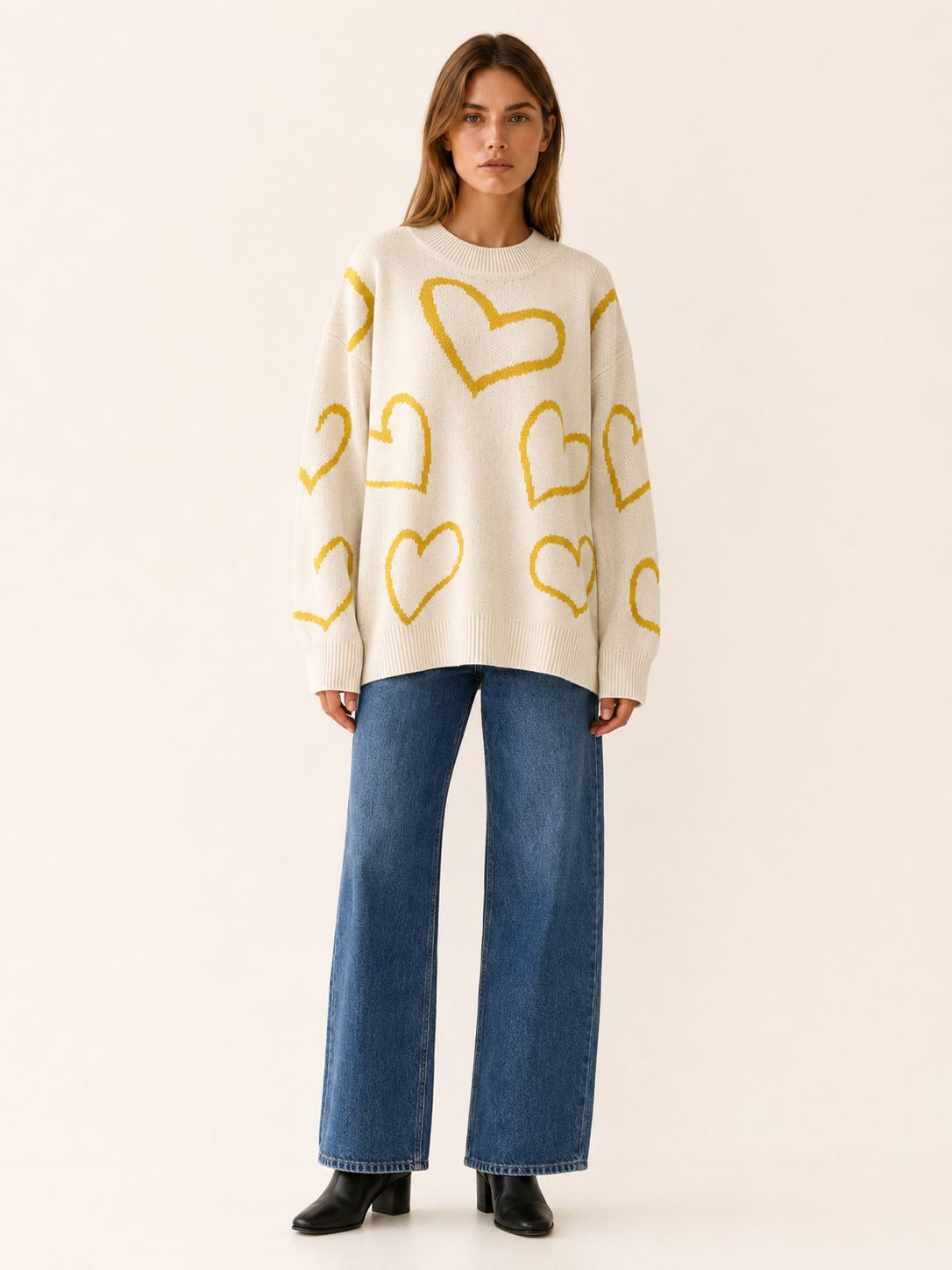 Neralune | Knit Sweater with Heart Pattern and Oversized Fit