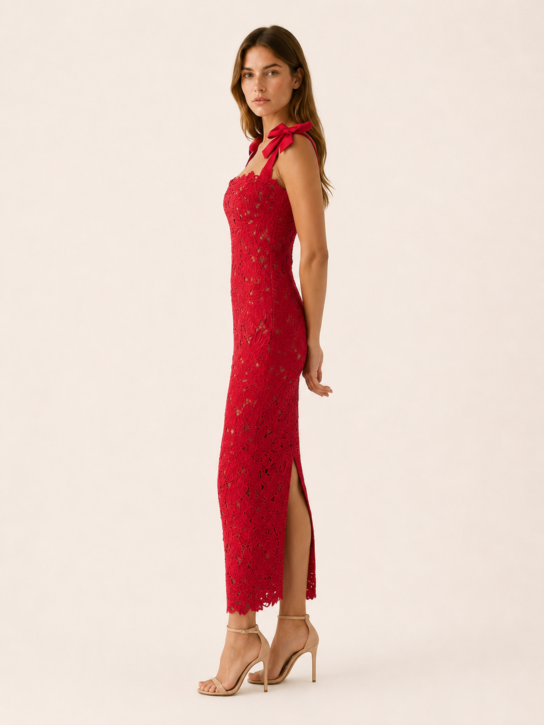 Nerea | Lace Maxi Dress with Bow Straps and Back Slit