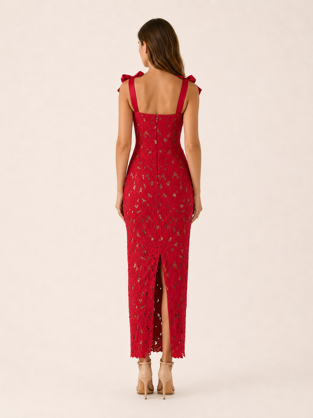 Nerea | Lace Maxi Dress with Bow Straps and Back Slit
