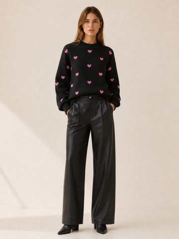 Nerine | Jumper with Heart Pattern and Round Neck
