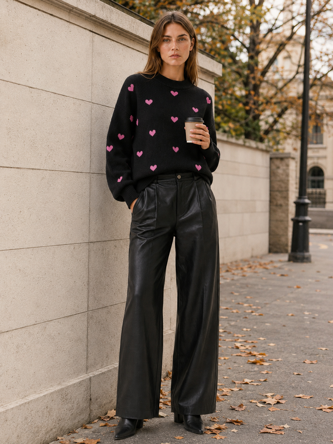 Nerine | Jumper with Heart Pattern and Round Neck