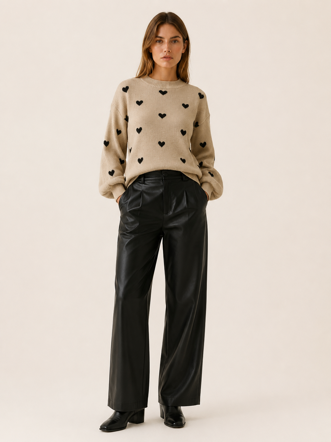 Nerine | Jumper with Heart Pattern and Round Neck