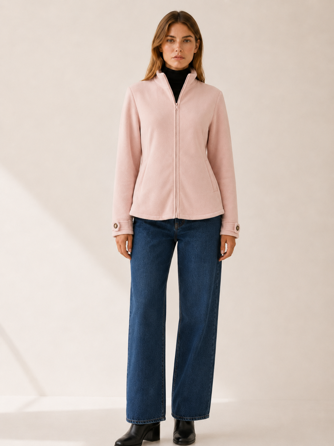 Nerys | Fleece Jacket with Zip Front and Stand Collar