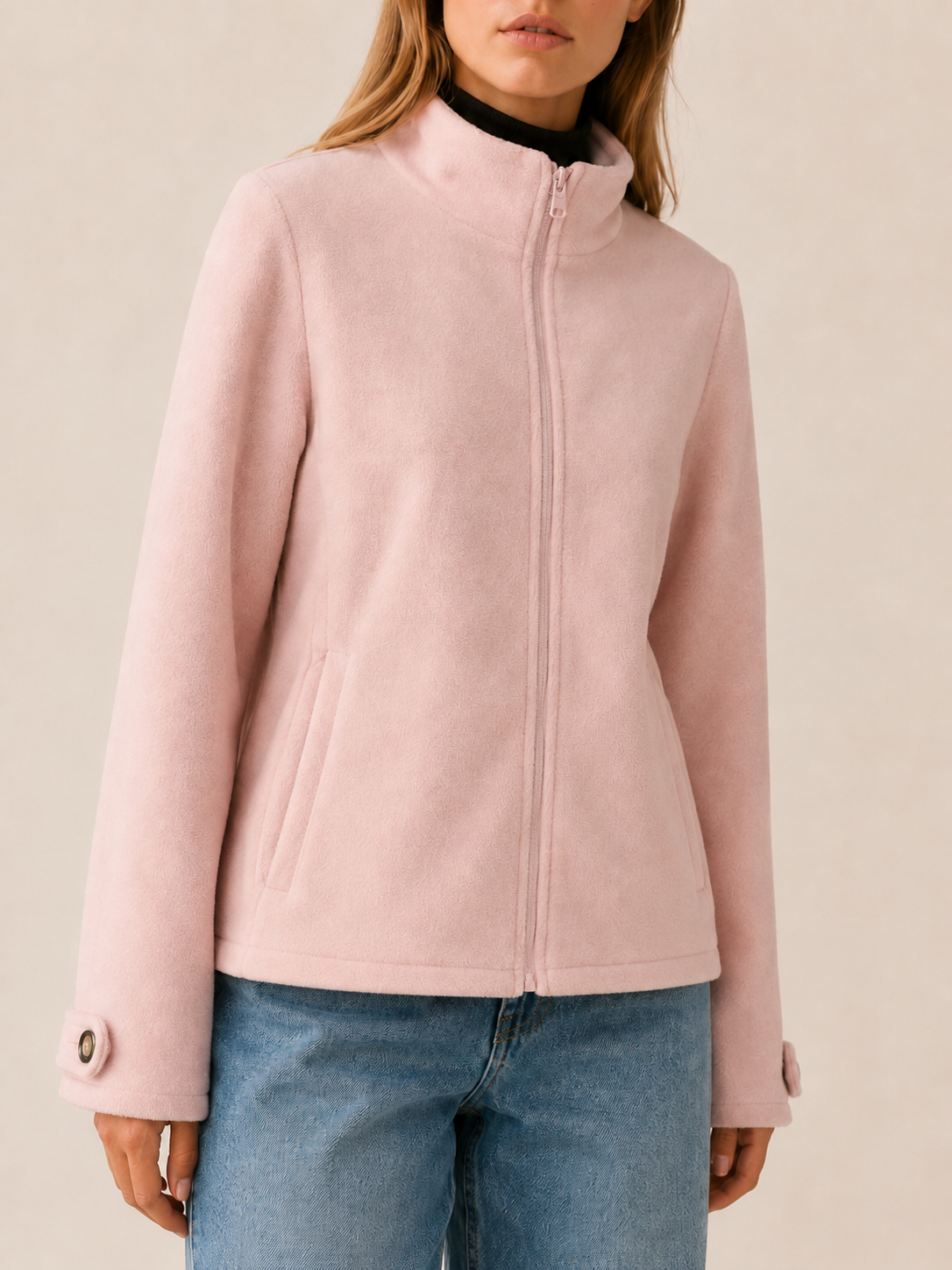 Nerys | Fleece Jacket with Zip Front and Stand Collar