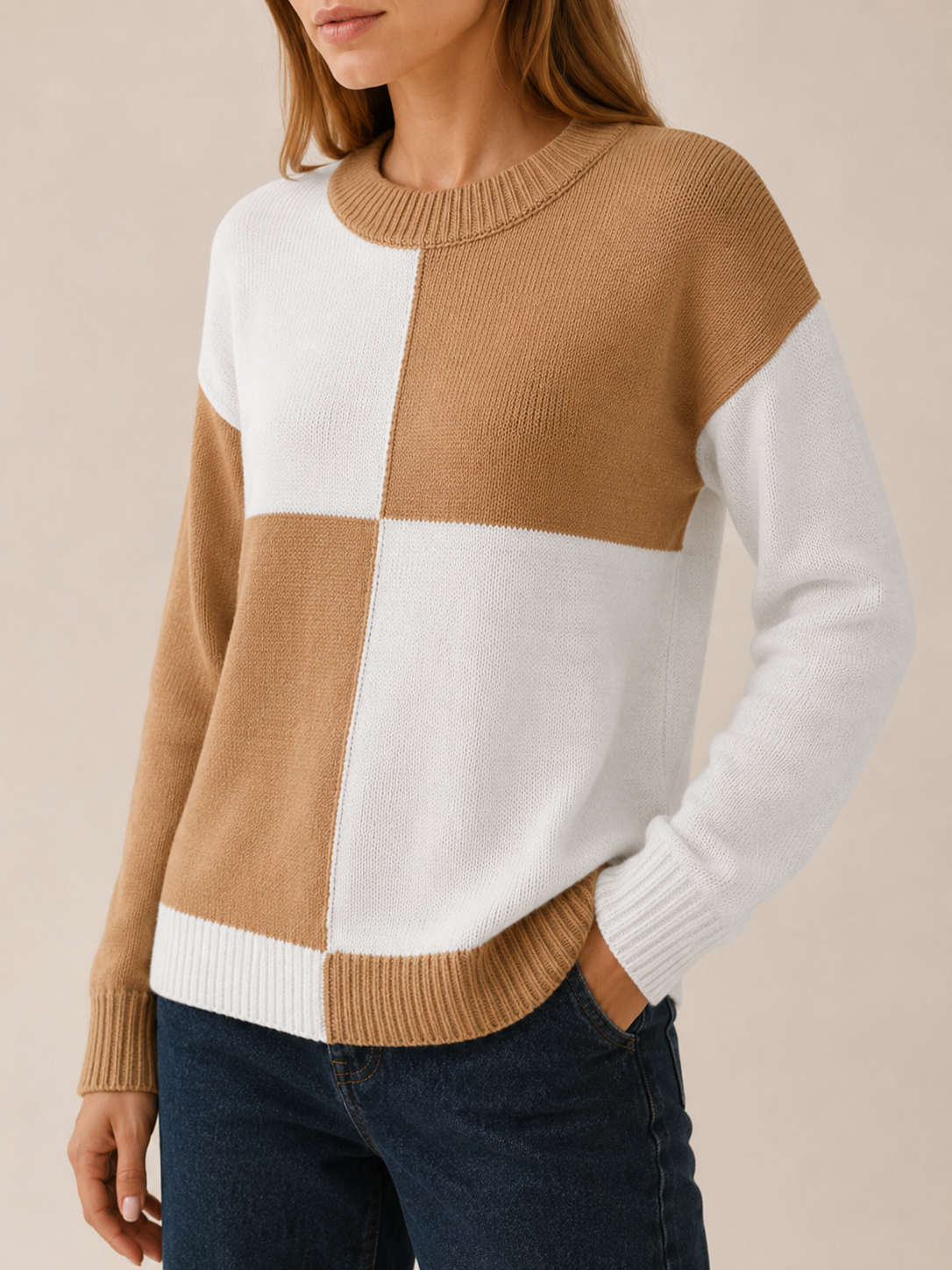 Niamh | Jumper with Colour-Block Design and Drop Shoulders