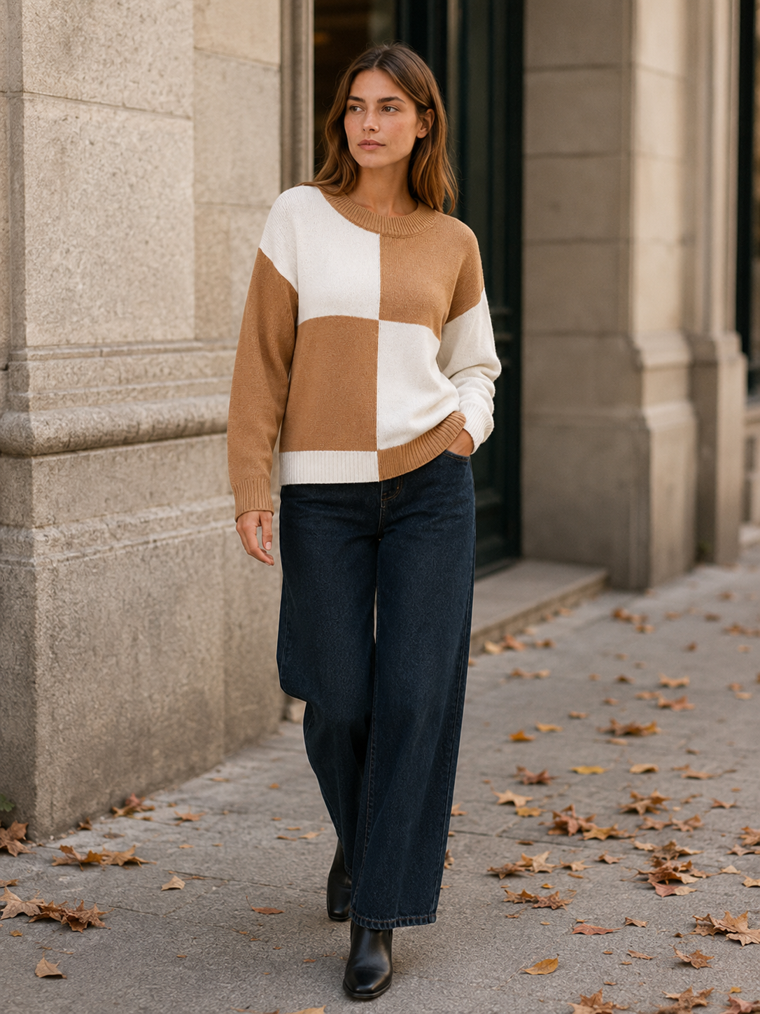 Niamh | Jumper with Colour-Block Design and Drop Shoulders