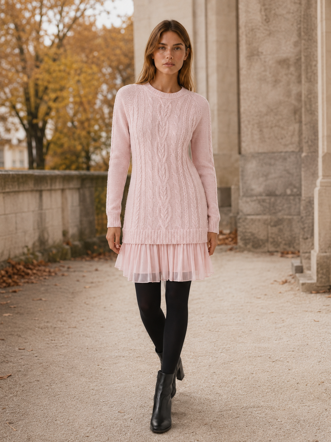 Nicasia | Jumper Dress with Pleated Hem and Textured Detail
