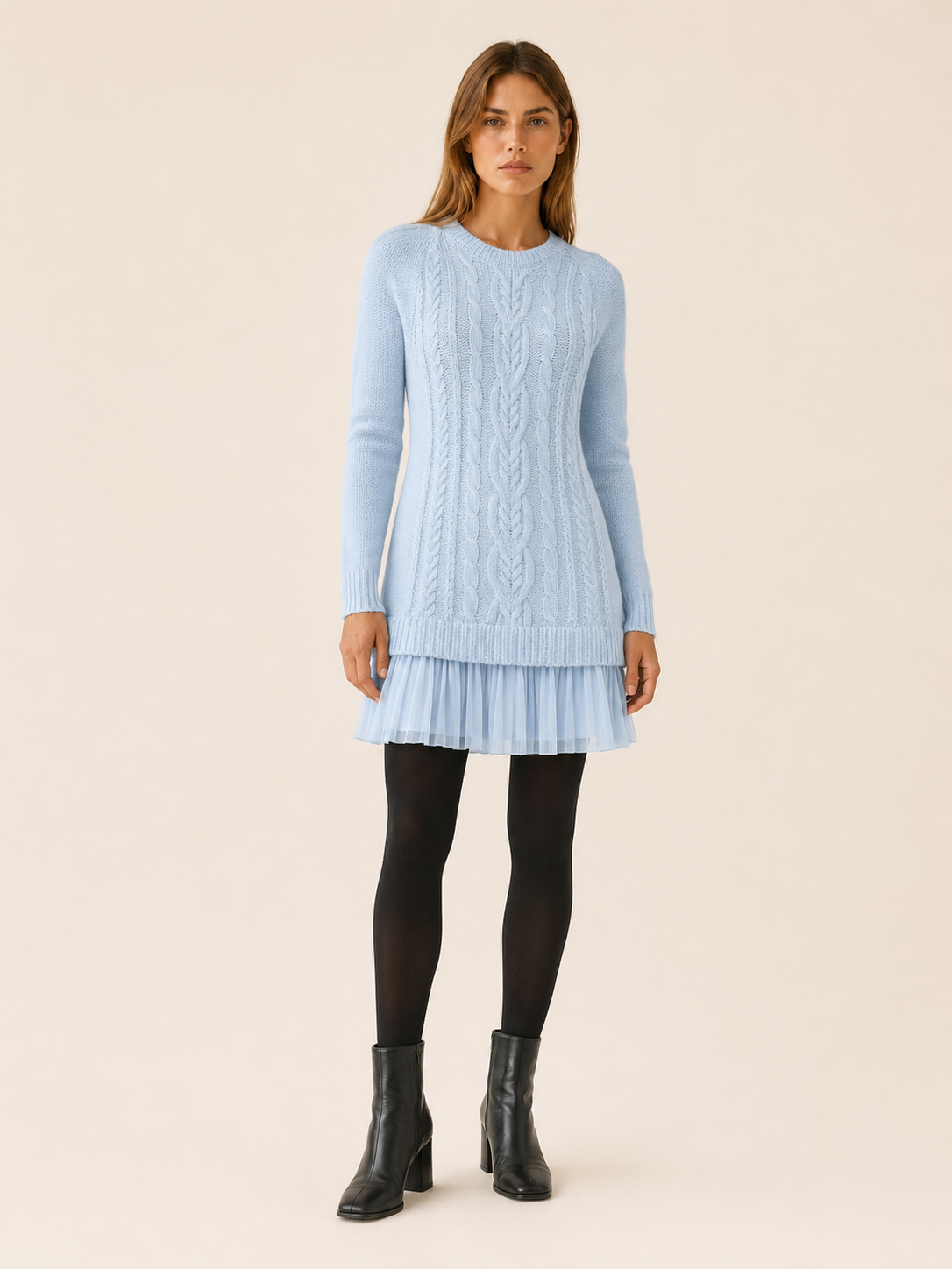 Nicasia | Jumper Dress with Pleated Hem and Textured Detail