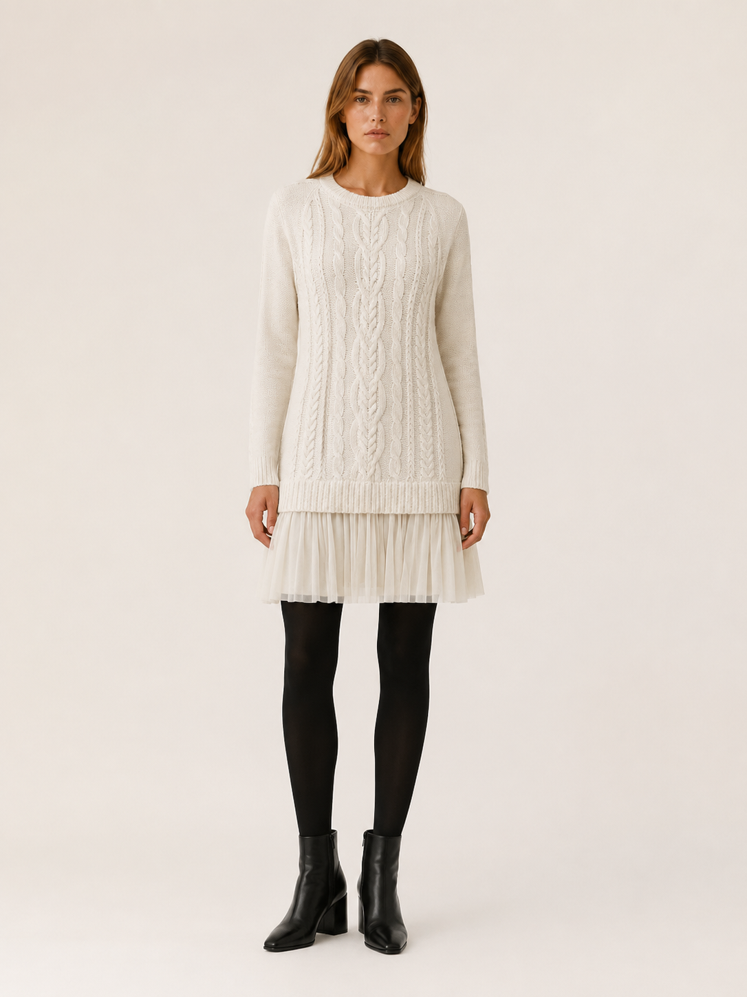 Nicasia | Jumper Dress with Pleated Hem and Textured Detail