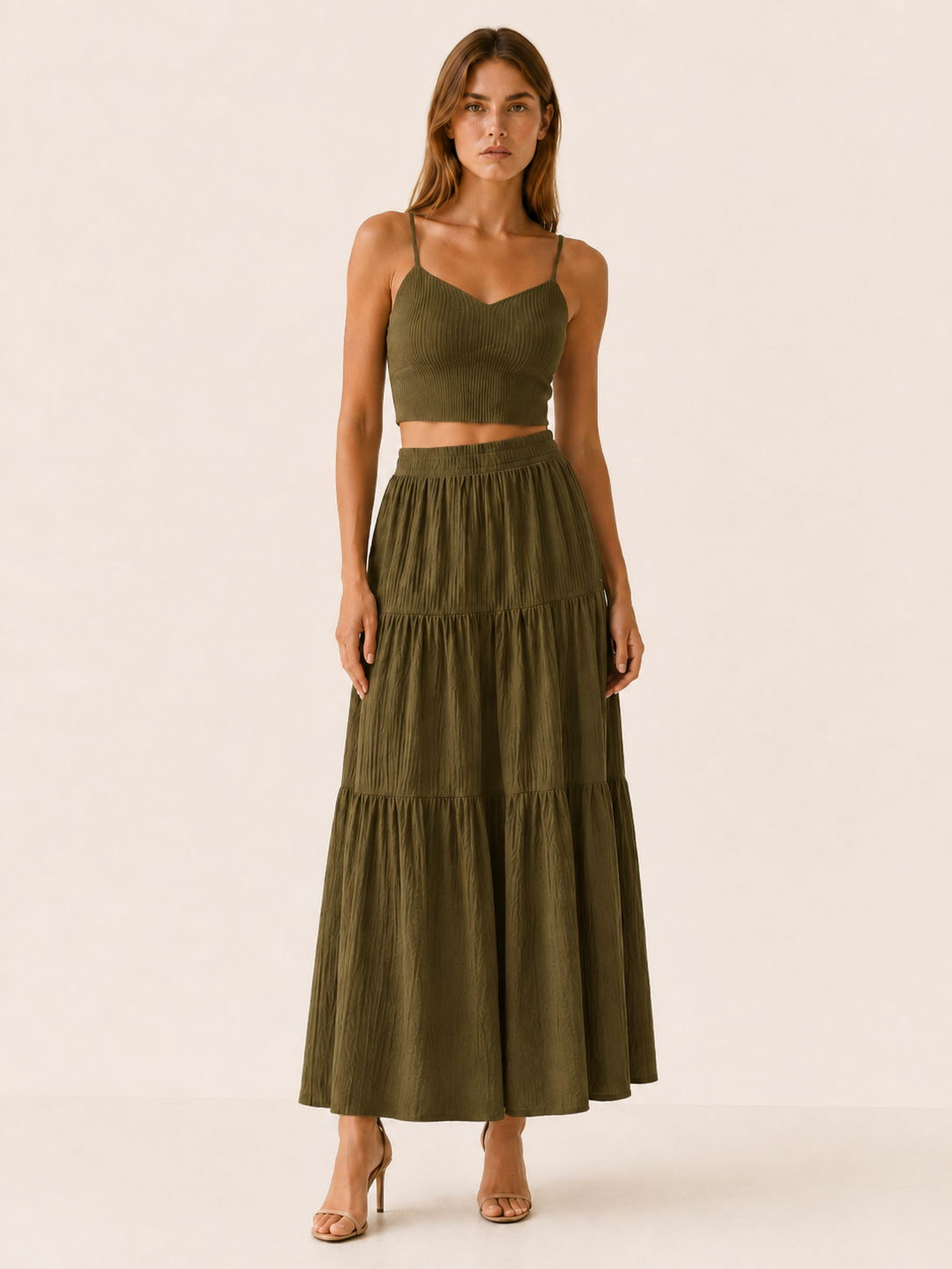 Nimra | Two-Piece Set with Crop Cami Top A-Line Skirt
