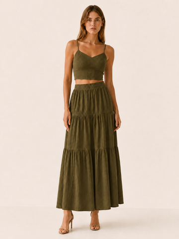 Nimra | Two-Piece Set with Crop Cami Top A-Line Skirt