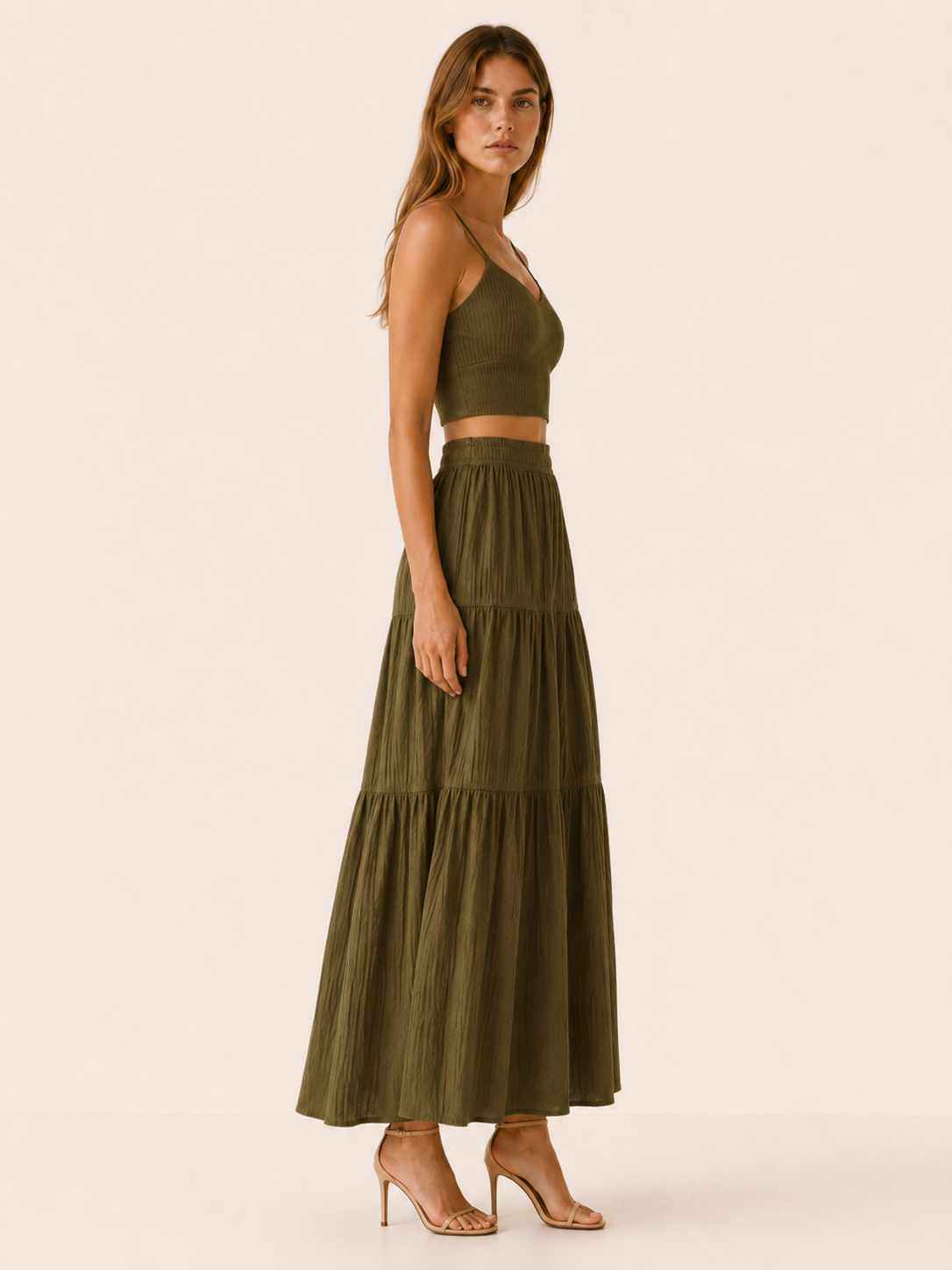 Nimra | Two-Piece Set with Crop Cami Top A-Line Skirt