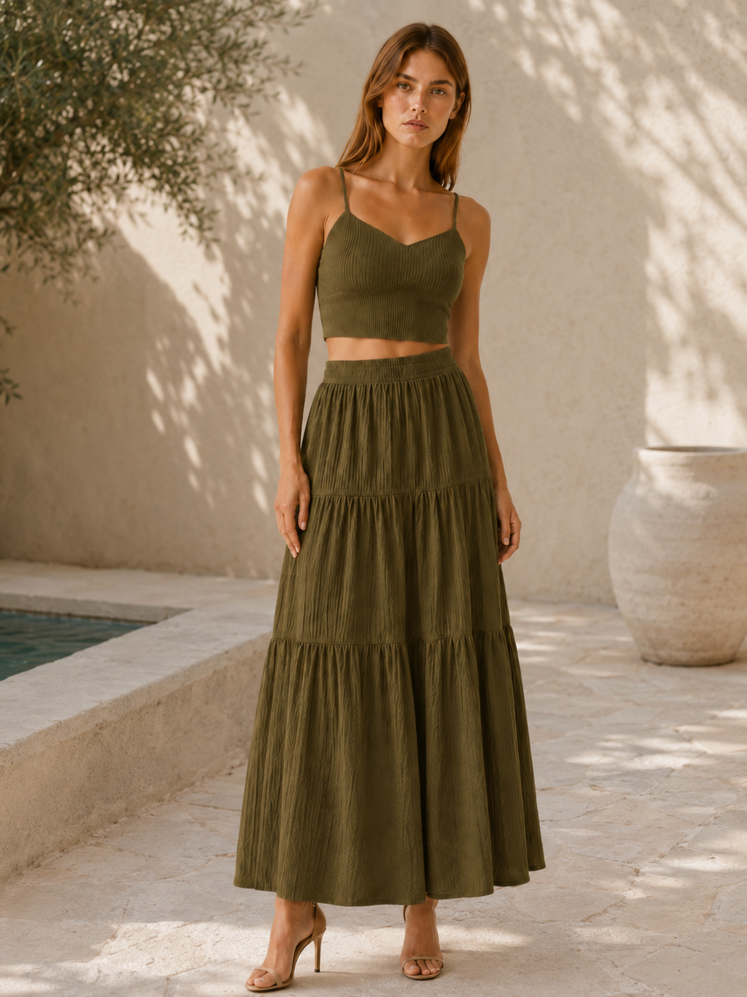Nimra | Two-Piece Set with Crop Cami Top A-Line Skirt