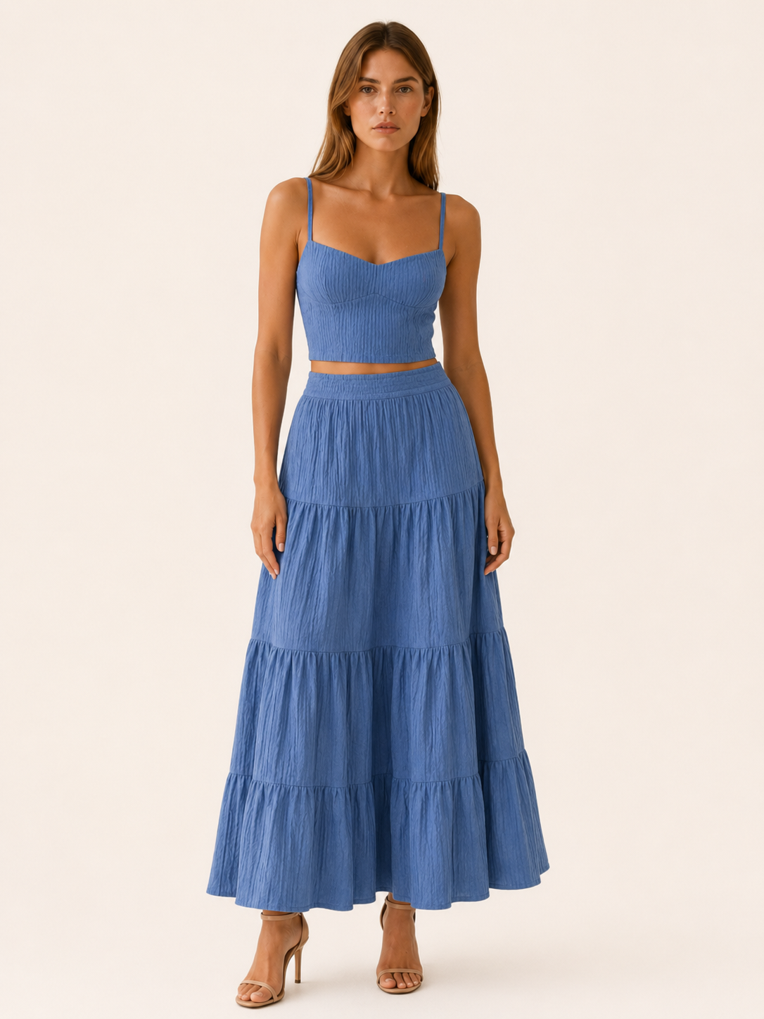 Nimra | Two-Piece Set with Crop Cami Top A-Line Skirt