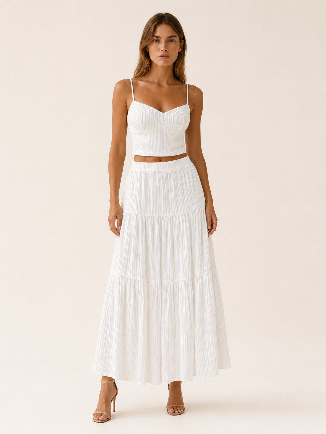 Nimra | Two-Piece Set with Crop Cami Top A-Line Skirt