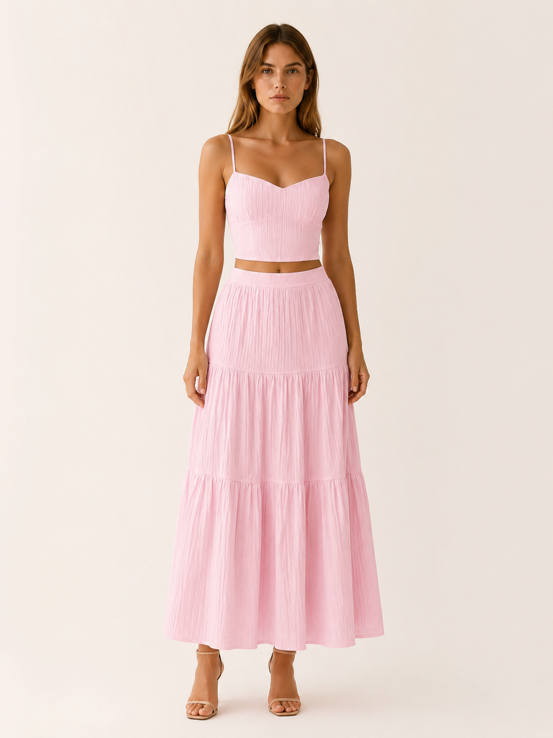 Nimra | Two-Piece Set with Crop Cami Top A-Line Skirt