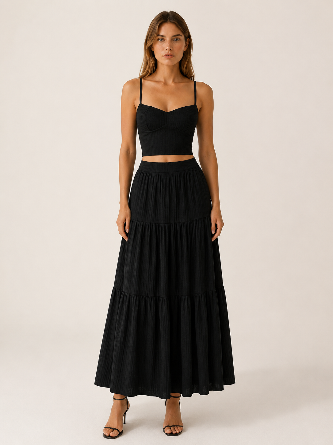 Nimra | Two-Piece Set with Crop Cami Top A-Line Skirt