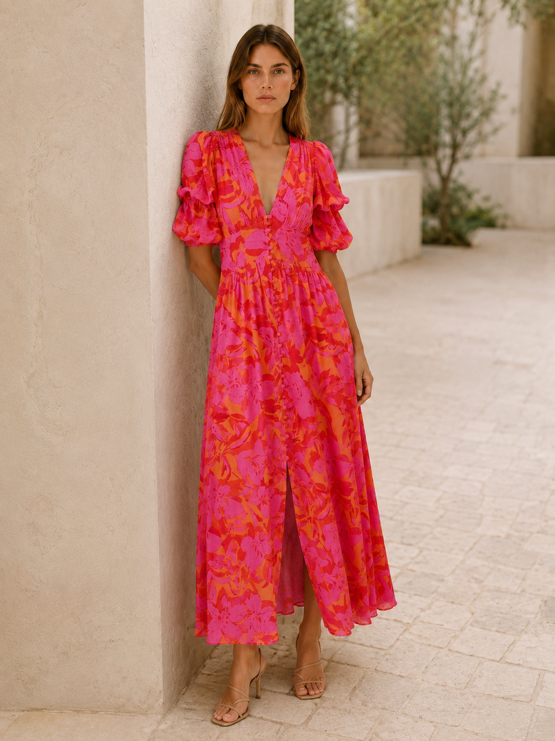 Nivelle | Floral Maxi Dress with Puff Sleeves