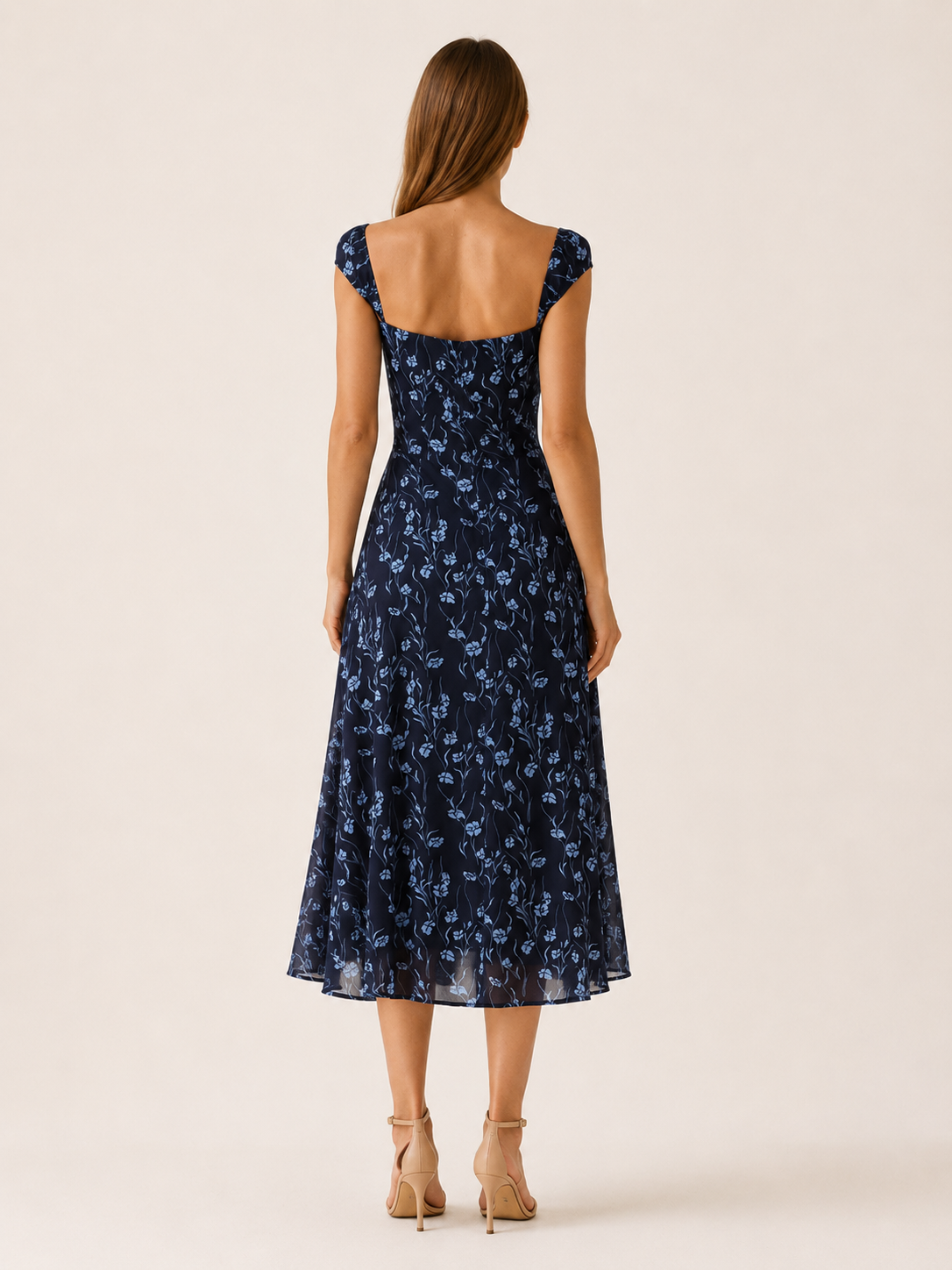 Noella | Floral Midi Dress with Sweetheart Neckline