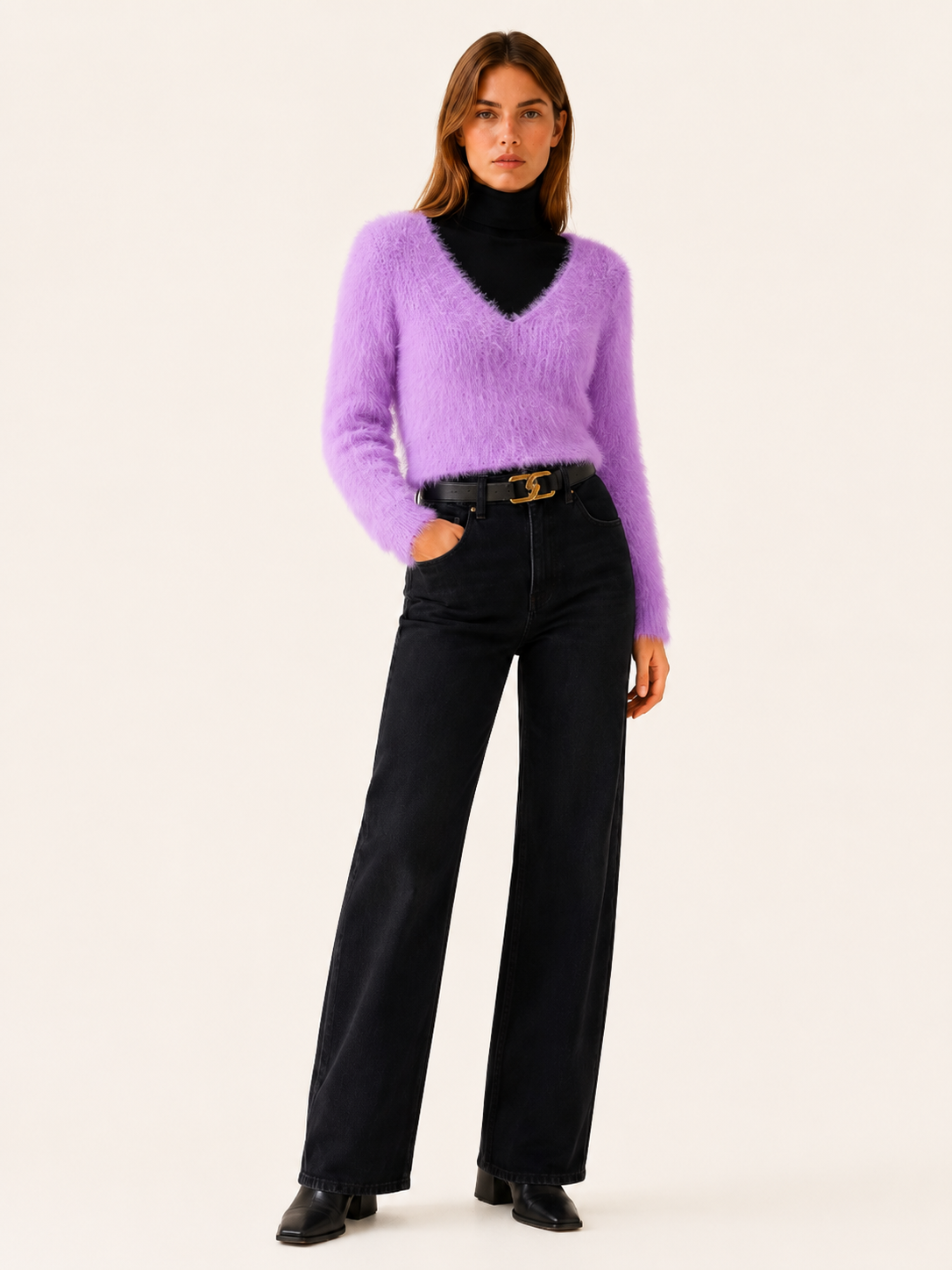 Nolwenn | V-Neck Jumper with Cropped Fit and Long Sleeves