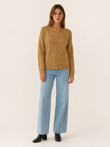 Norellia | V Neck Jumper with Heart Pattern and Relaxed Fit