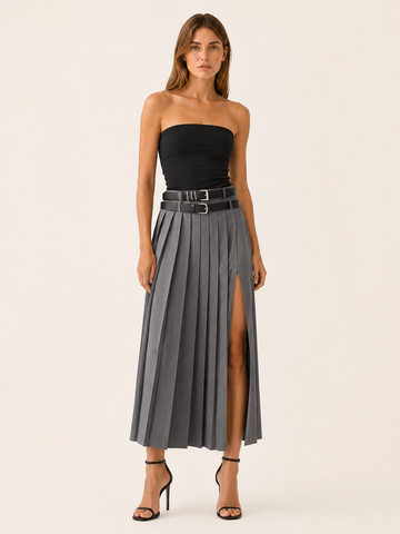 Novalie | Pleated Maxi Skirt with Side Split