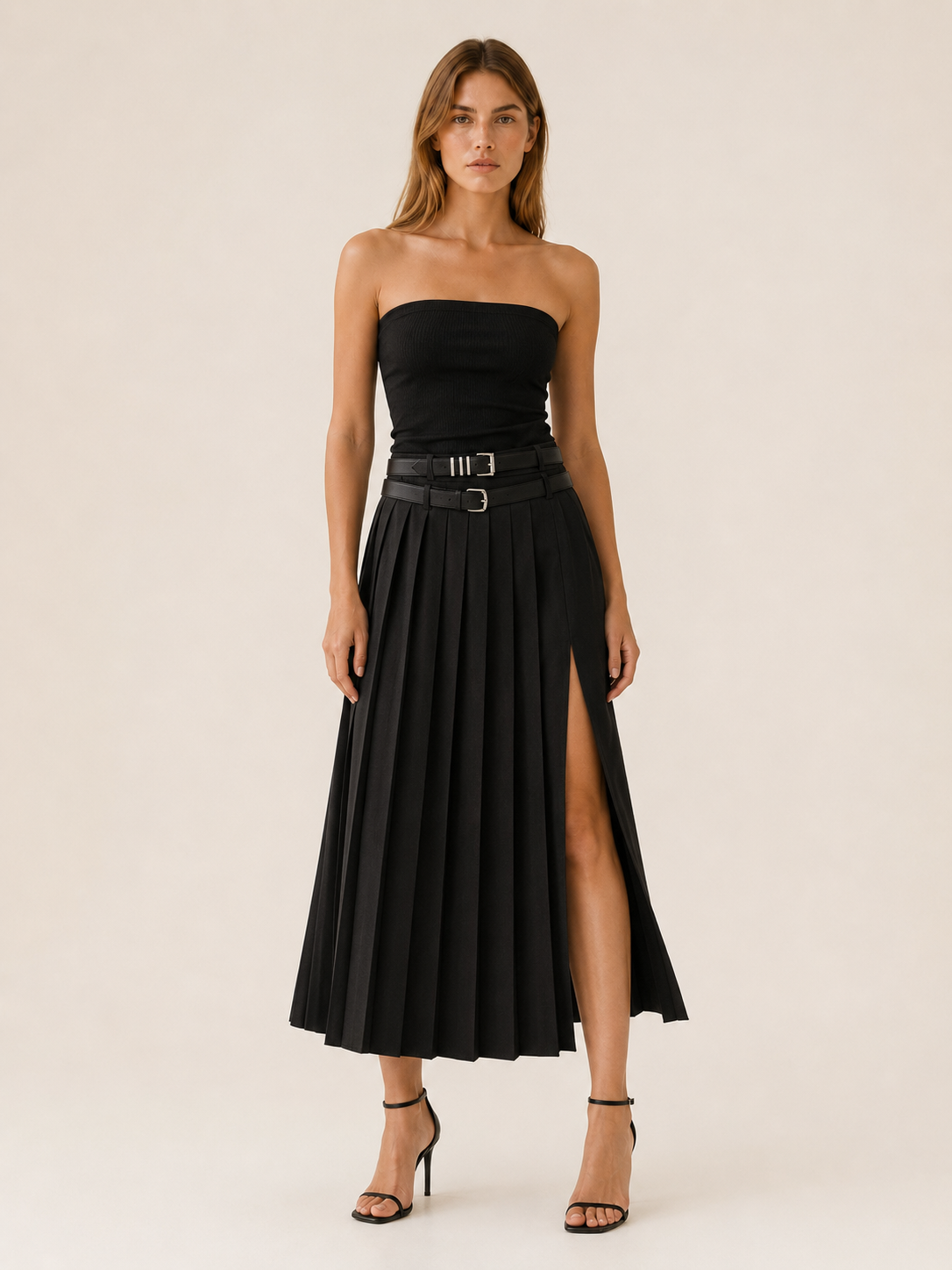 Novalie | Pleated Maxi Skirt with Side Split