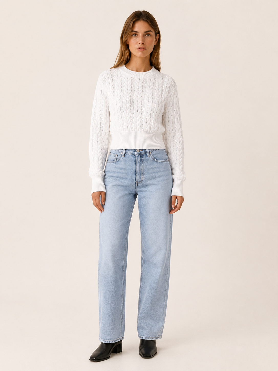Nymbrienne | Crew Neck Jumper with Raised Braid Pattern
