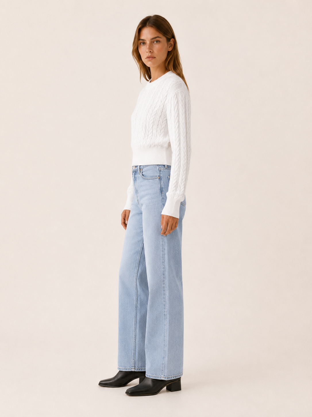 Nymbrienne | Crew Neck Jumper with Raised Braid Pattern