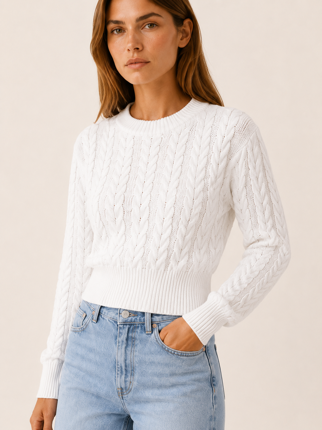 Nymbrienne | Crew Neck Jumper with Raised Braid Pattern