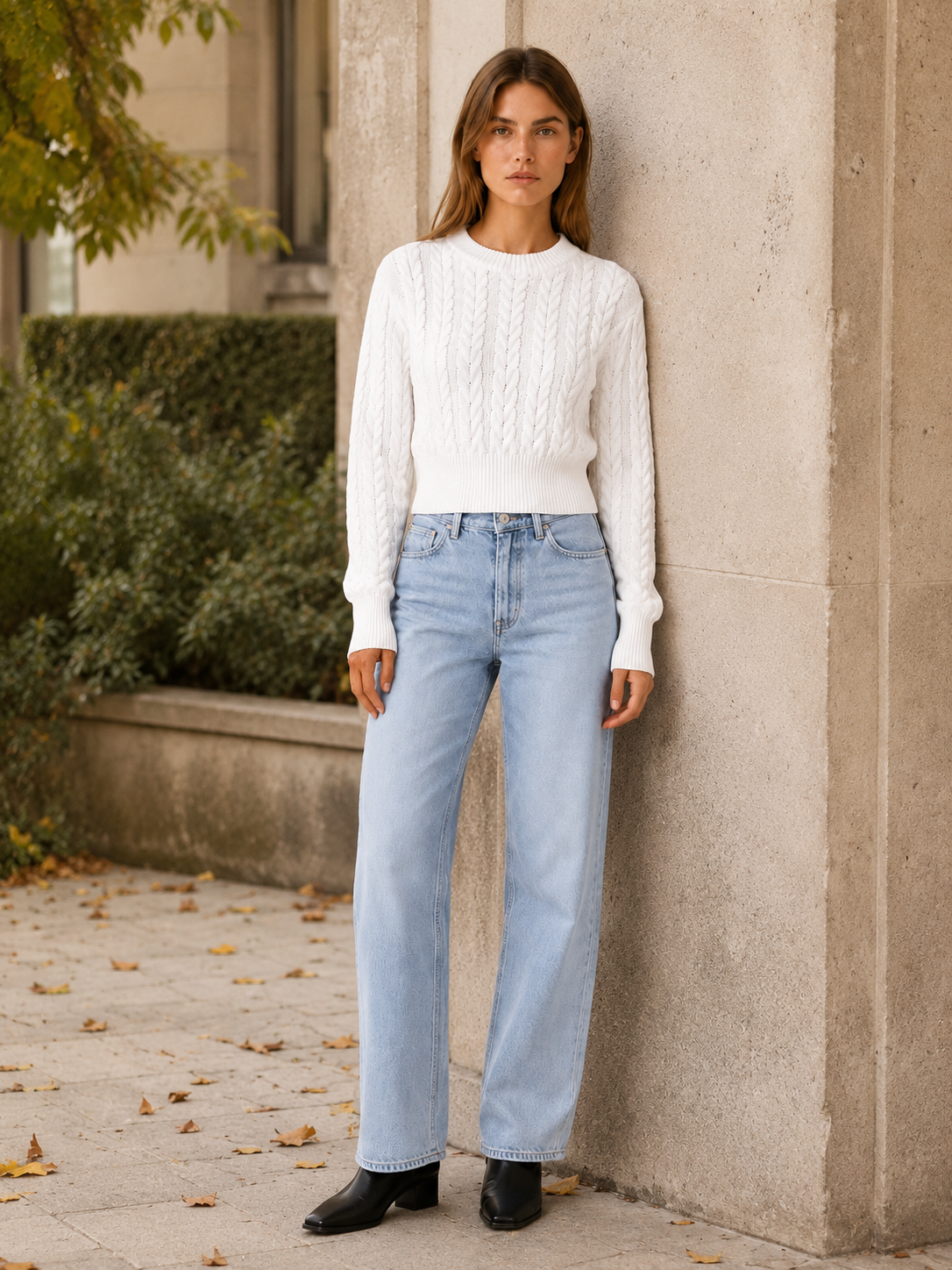 Nymbrienne | Crew Neck Jumper with Raised Braid Pattern