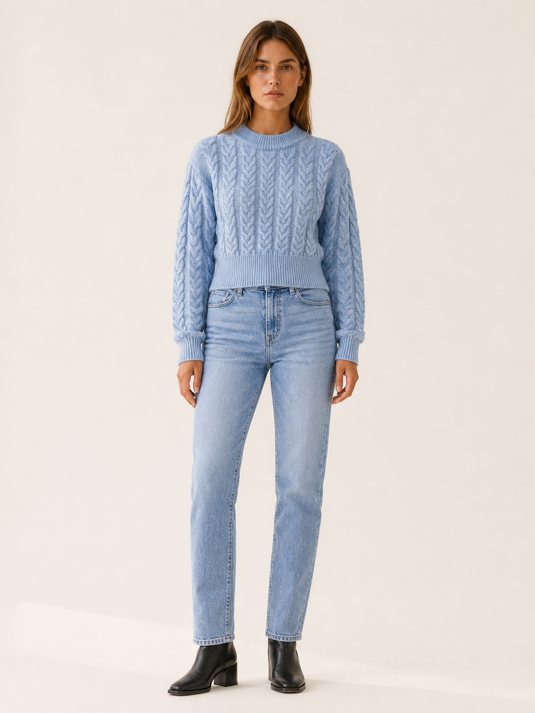 Nymbrienne | Crew Neck Jumper with Raised Braid Pattern