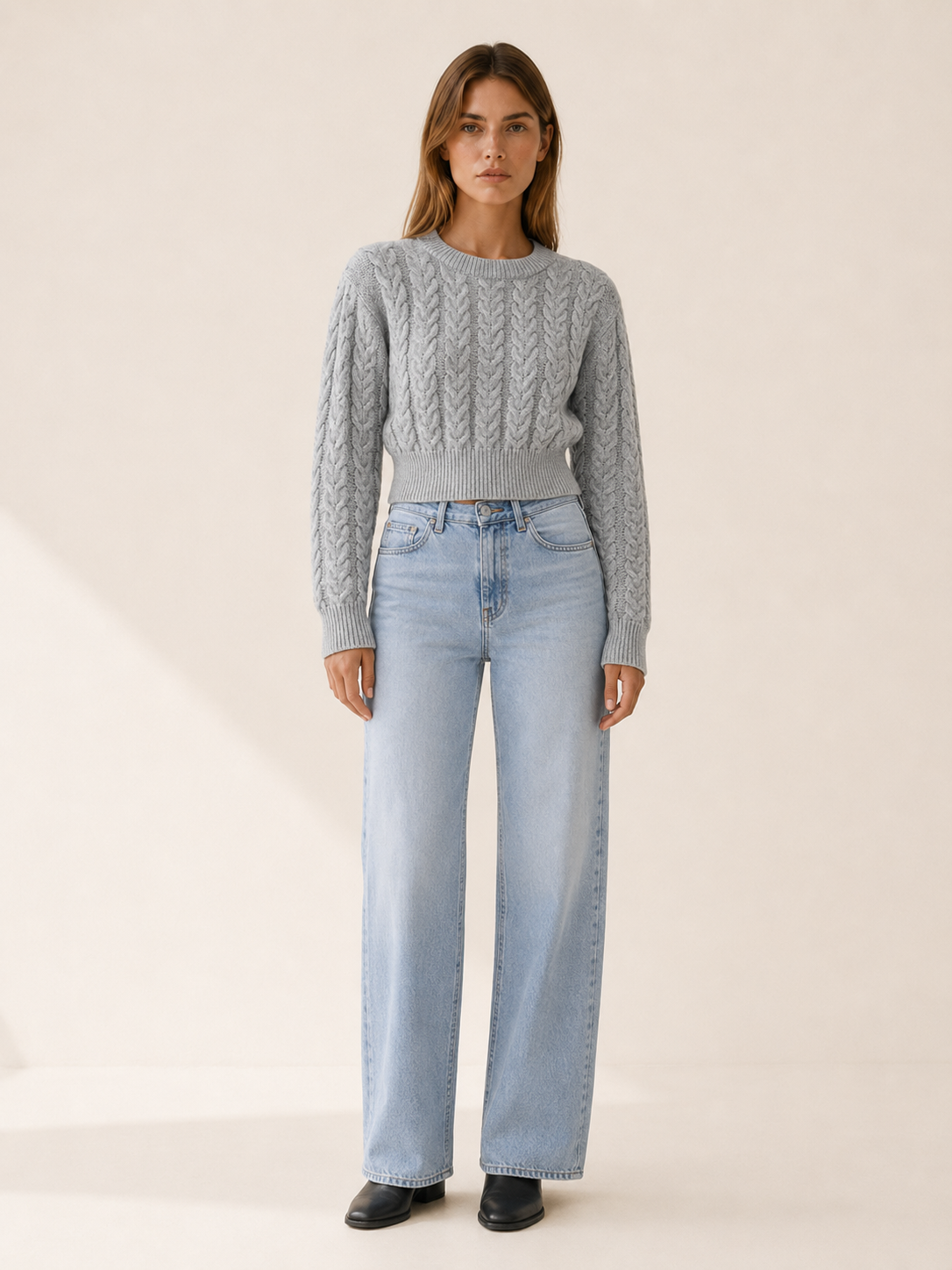 Nymbrienne | Crew Neck Jumper with Raised Braid Pattern