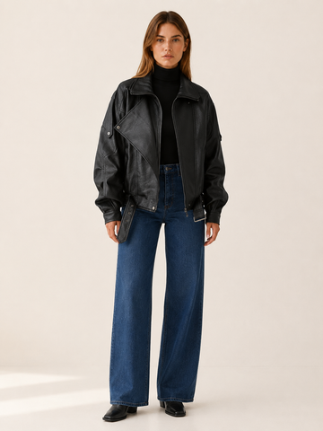 Nymerelle | Black Jacket with Zip Front and Button Detail