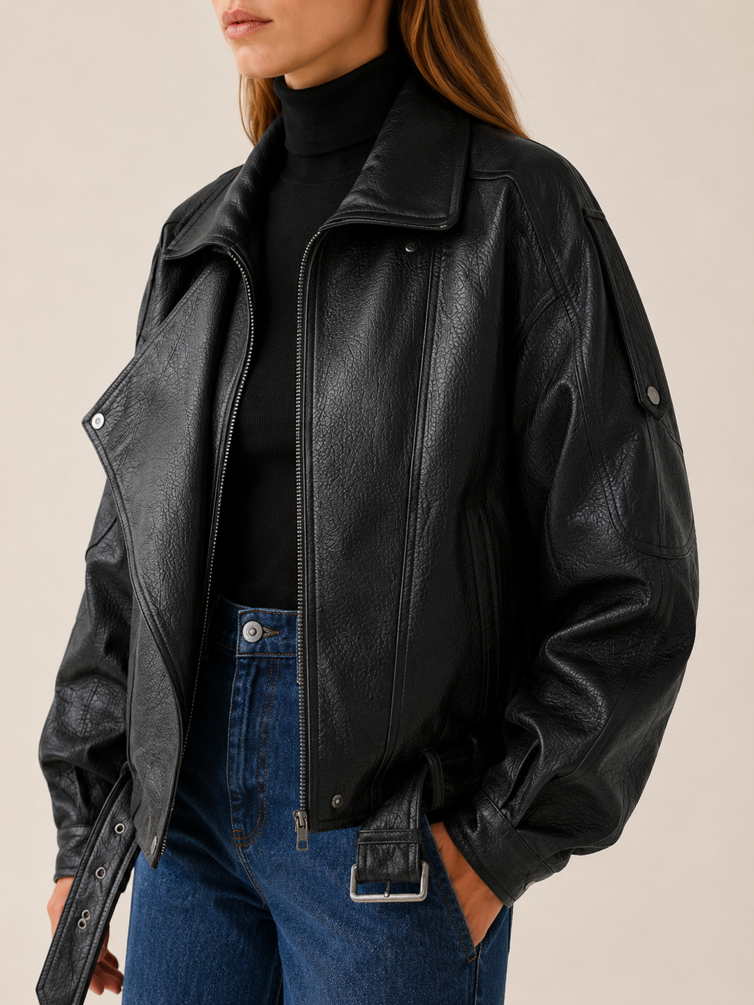Nymerelle | Black Jacket with Zip Front and Button Detail