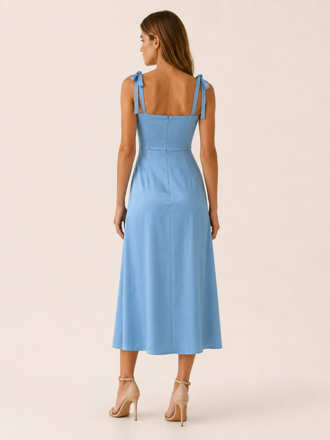 Nyra | Sweetheart Midi Dress with Tie Shoulders and Slit