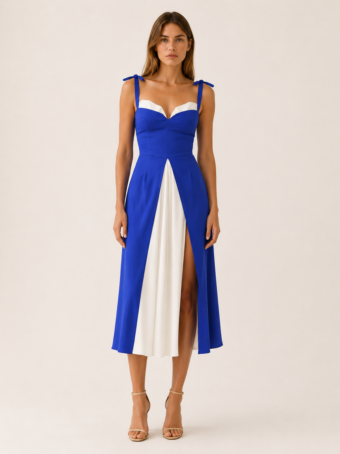 Nyra | Sweetheart Midi Dress with Tie Shoulders and Slit