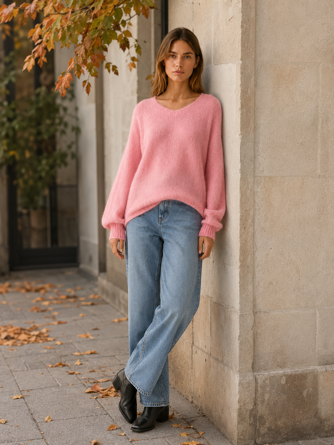 Nythara | V Neck Sweater with Relaxed Fit and Dropped Shoulders