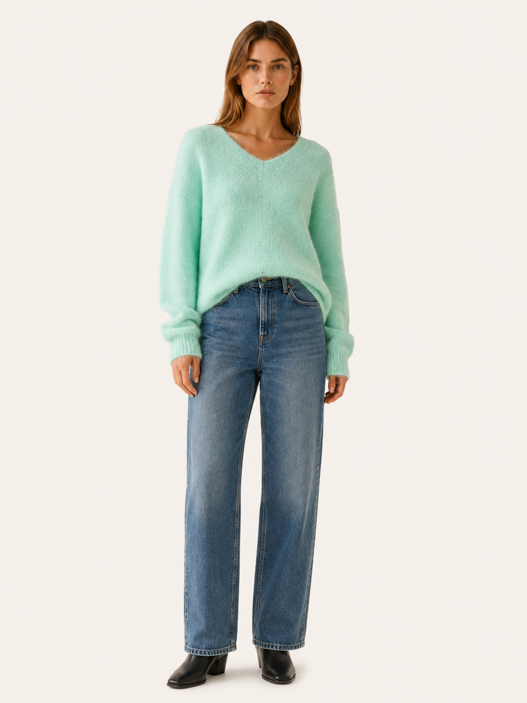 Nythara | V Neck Sweater with Relaxed Fit and Dropped Shoulders