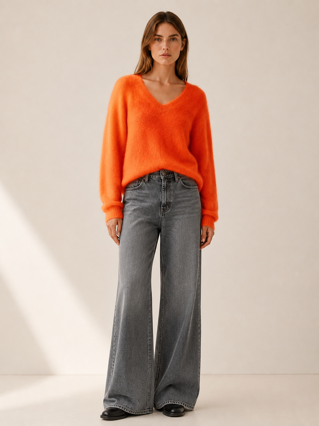 Nythara | V Neck Sweater with Relaxed Fit and Dropped Shoulders