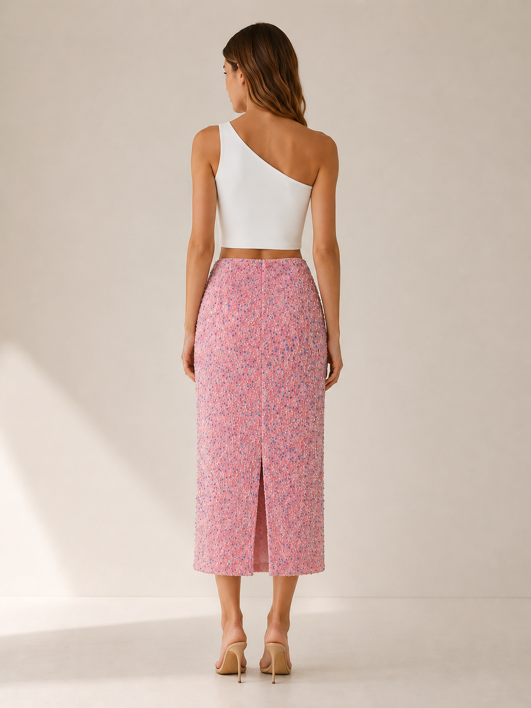Nyvoria | Sequin Midi Skirt with Back Slit