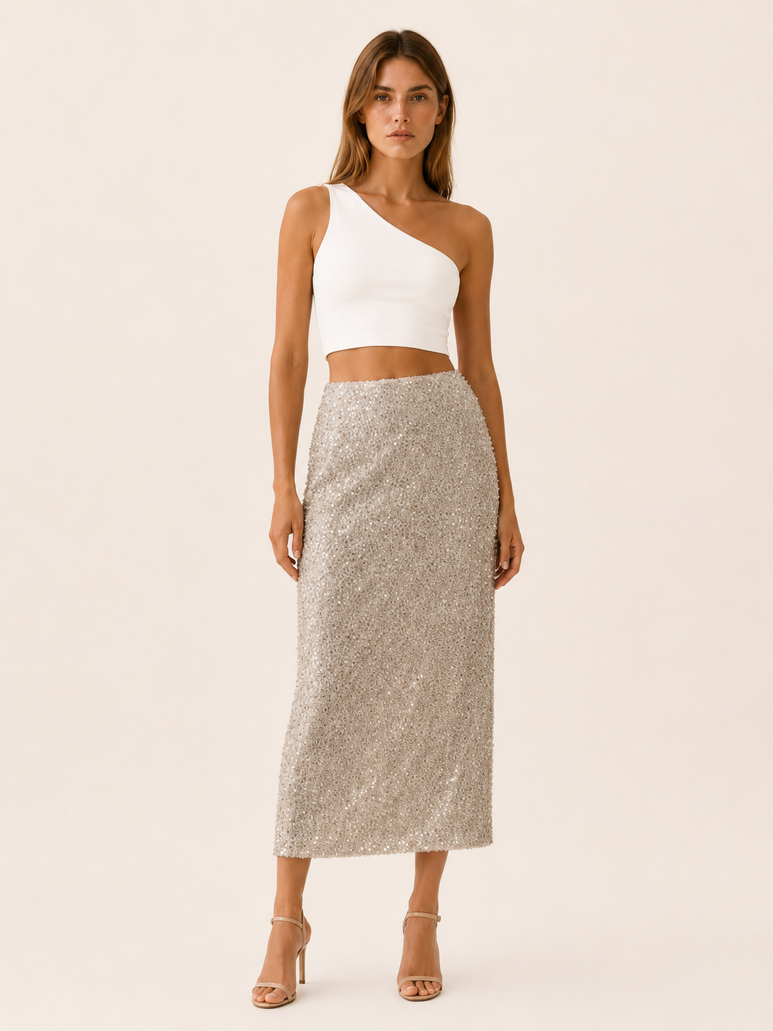 Nyvoria | Sequin Midi Skirt with Back Slit
