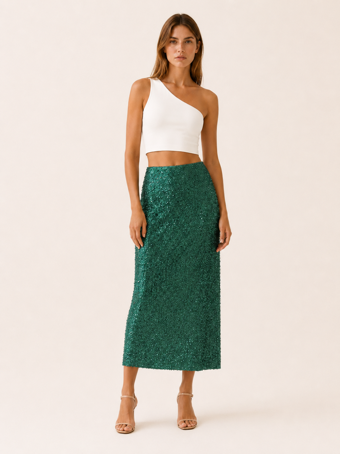 Nyvoria | Sequin Midi Skirt with Back Slit
