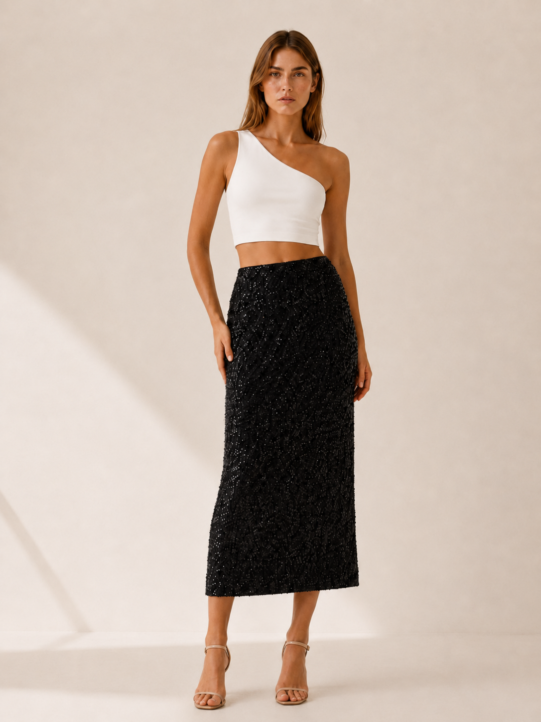 Nyvoria | Sequin Midi Skirt with Back Slit
