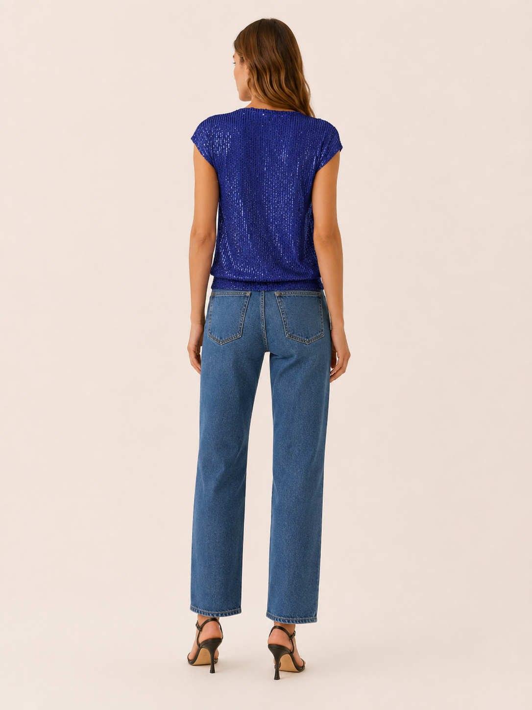 Odelia | Sequin Cap Sleeve Blouse with V Neck