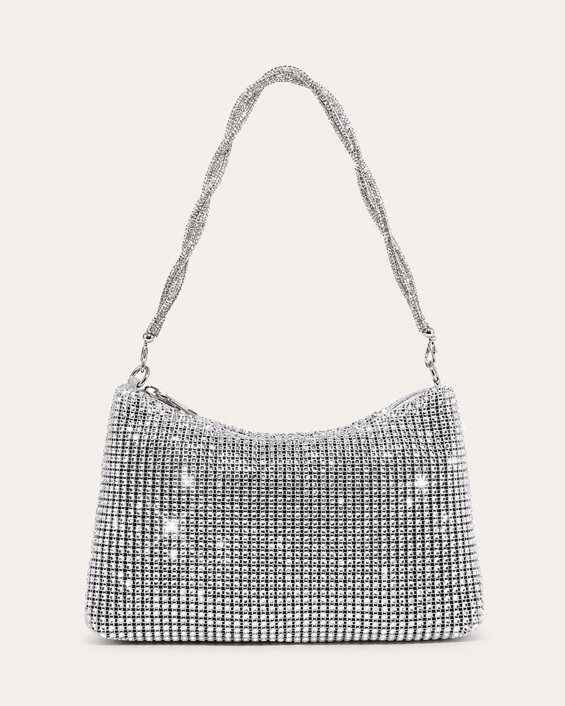 Olivra | Rhinestone Shoulder Bag with Chain Strap